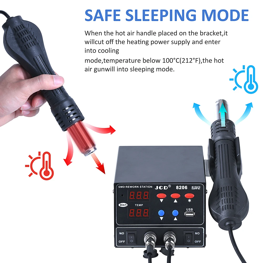 JCD 800W Soldering Station 3 IN 1 LCD Digital display welding rework station for cell-phone BGA SMD IC Repair solder tools 8206