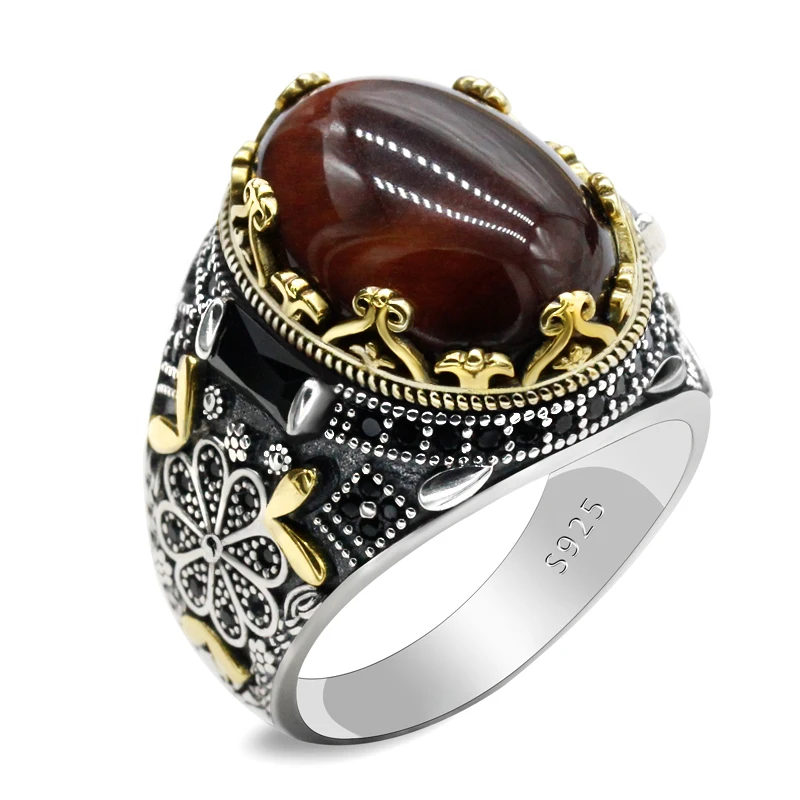 925 authentic stone Sterling Silver Ring  With Tiger's Eye
