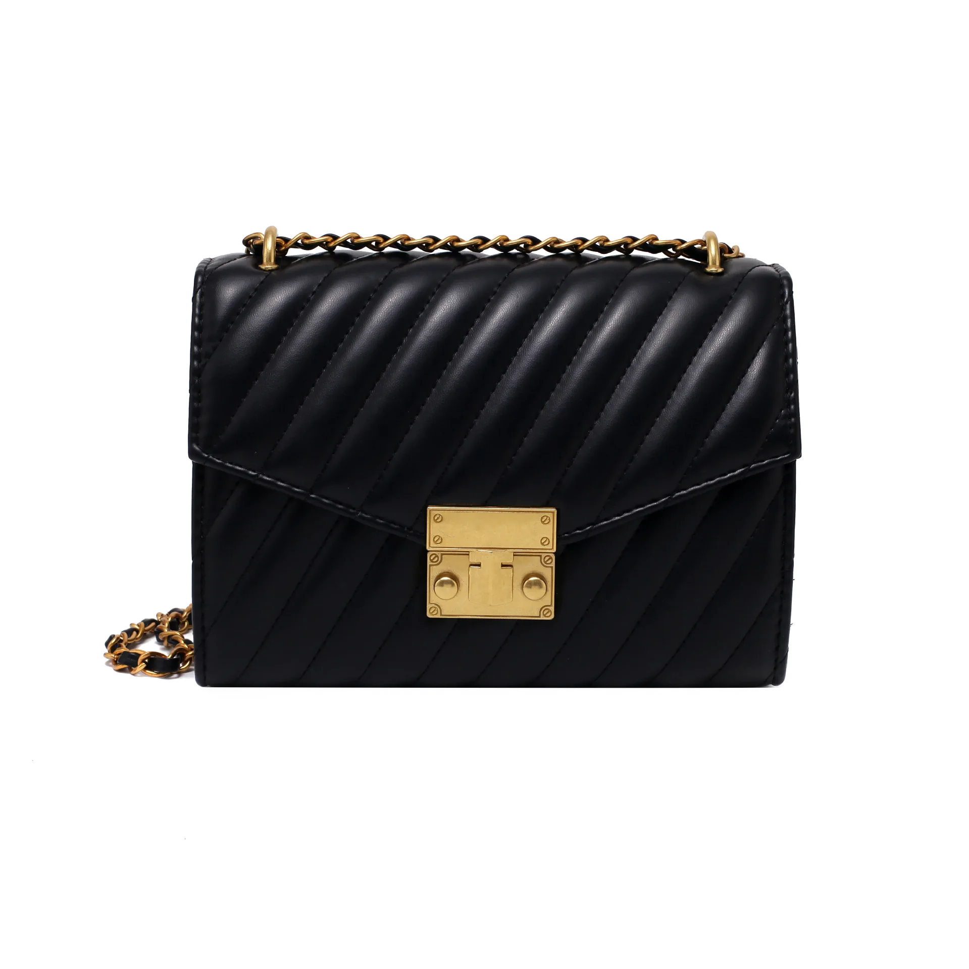 

Women's Bag Small Square Stripe Leather Shoulder Bags Female Luxury Designer Chain Lock Bag Famous Brand Purse Crossbody Bag