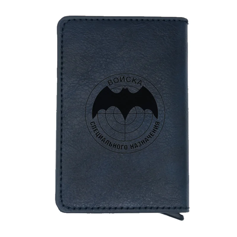 BC248-Blue Classic USSR Soviet Badges Sickle Hammer Rfid Card Holder Men Wallets CCCP Russia Emblem Communism Black Leather Short Purse - Цвет: BC248-Blue