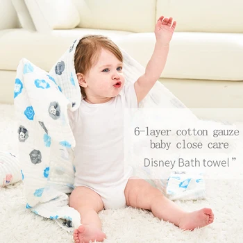

Disney Baby Gauze bath towel 6 Layers Soft Printed Blanket Baby Blanket Newborn Children's Bath Towel Two Size