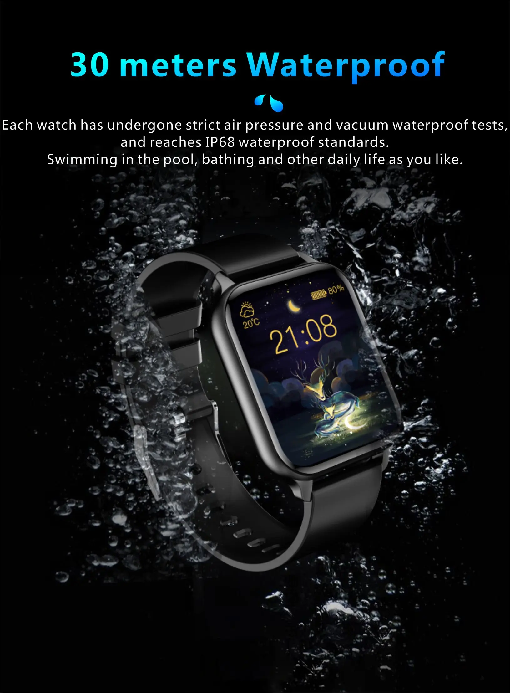 2022 Body temperature,Health monitoring of heart rate, blood pressure and blood oxygen，Music control ,IP68 Smartwatch