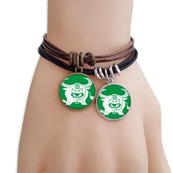 

Year Of Ox Animal China Zodiac Pattern Bracelet Double Leather Rope Wristband Couple Set