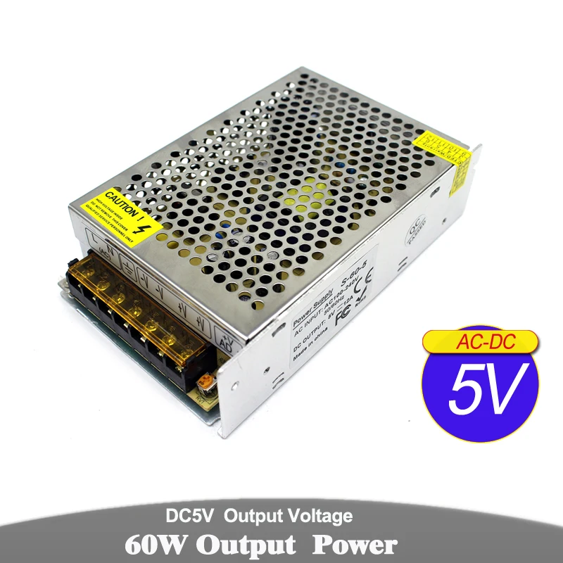 

Single Output DC5V 60W Power Supply LED Driver Transformers 110V 220V AC to DC5V Power Source For USB Strip Light Lamp CCTV