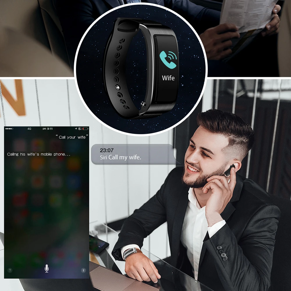 B5s Bluetooth наушники беспроводные вкладыши смарт-гарнитура часы с микрофоном умный Браслет Водонепроницаемый сенсорный экран воспроизведение музыки