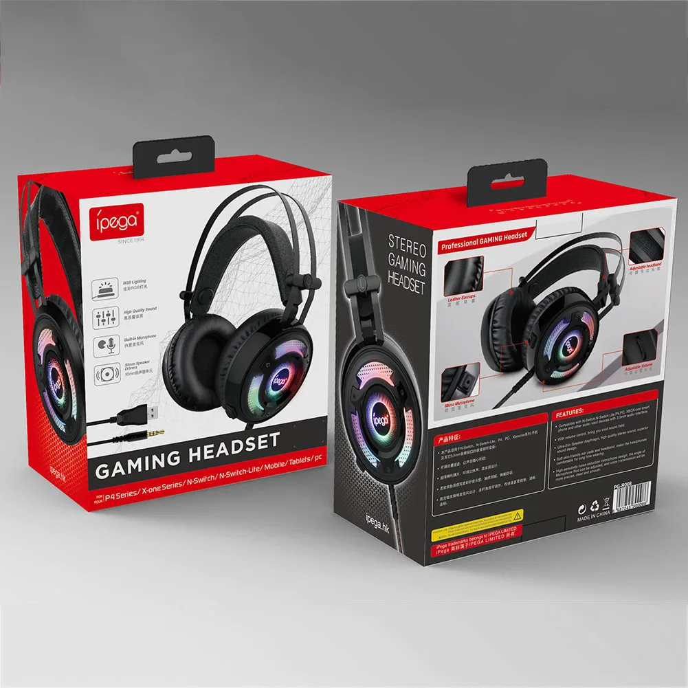 Gaming RGB Earphones Headset Stereo Surround Sound Wired Headphone with Microphone Mic for PS4 Xbox One Switch PC Tablet