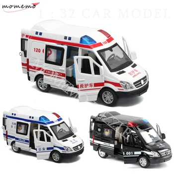 

MOMEMO 1:32 Vehicle Car Model Toy Ambulance Police Cars for Boys Pull Back Sound and Light Alloy Diecast Car Toys Door Can Open