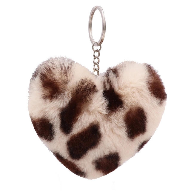 Rabbit Fur Pom-pom Keychain Leopard-print Pom-pom Keychain Lady Mobile Phone Bag Key Ring Love Pendant Decoration