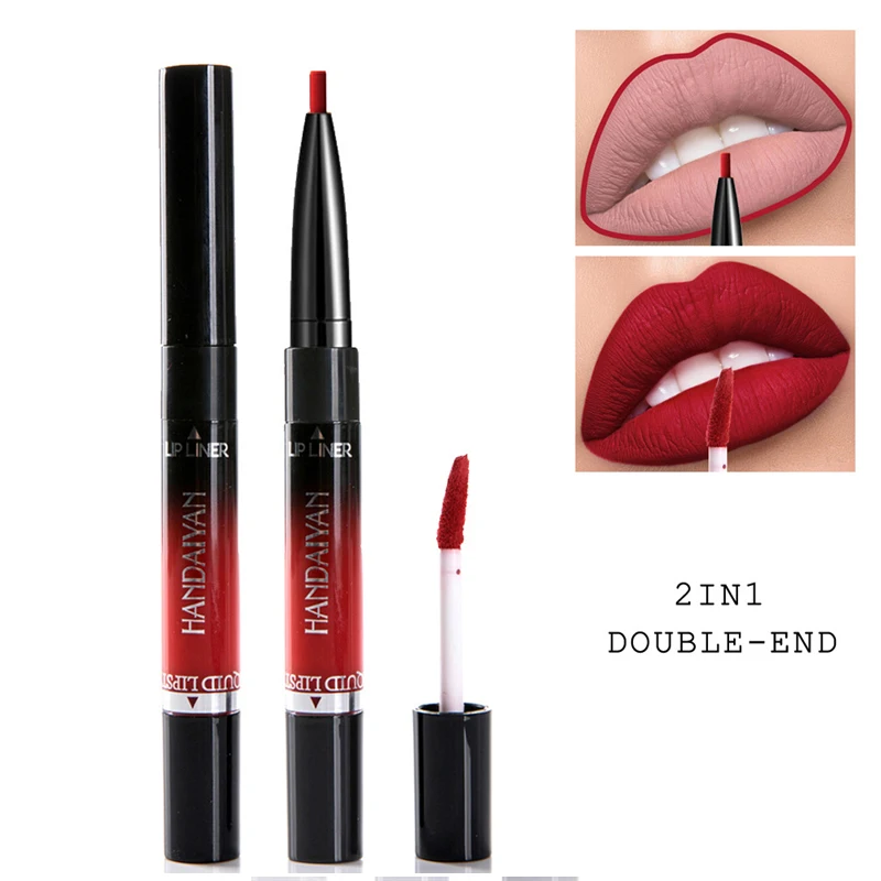 Brand 2In1 Matte Velvet Lip Gloss Dual Use Lipstick Waterproof Lasting Nude Sexy Red Pigments Double-end |
