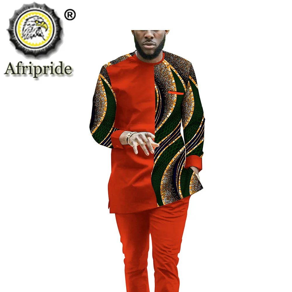 

African Clothing Set for Men Tracksuit Dashiki Tribal Outfits Print Shirt and Ankara Pants 2 Piece Suit Wax AFRIPRIDE S2016004
