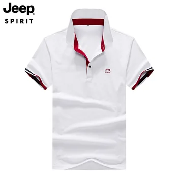 

JEEP SPIRIT Summer Polo Shirt Men Business Casual Short Sleeve Turn Down Collar Mens Polo Shirt Cotton Polyester Polo Hombre