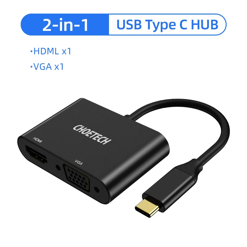 CHOETECH usb-хаб C концентратор для нескольких USB 3,0 HDMI RJ45 адаптер SD ридер для MacBook Pro USB-C type C 3,0 разветвитель 2 порта USB C концентратор - Цвет: 2 in 1 USB C Hub