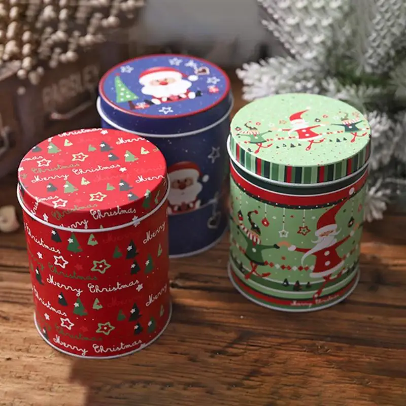 

4pcs Large Capacity Christmas Storage Box Santa Claus Snowman Elk Candy Cookies Packaging Box Coin Can Christmas Iron Box
