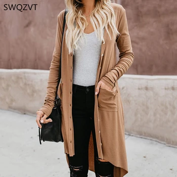 

New Women Long Cardigan 2019 Autumn Winter New Long Sleeve Button Knitted Women Sweaters Casual Ladies Clothes Streetwear