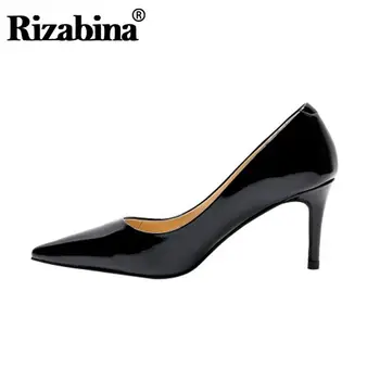 

RizaBina New Women Pumps Shoes Fashion Shallow Mouth Pointed Toe Shoes Women Genuine Leather Solid Color Footwear Size 34-40