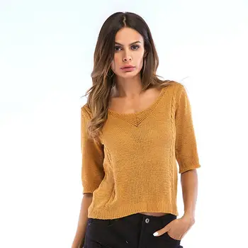

Explosion Solid Color Sweater Back Hollowed-out), Half Sleeve Tops Women Outer Wear