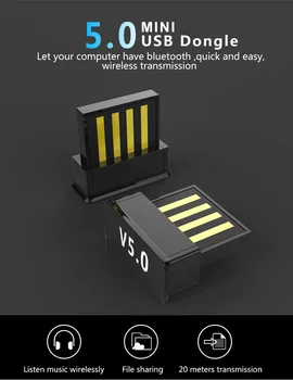 

Bluetooth 5.0 Audio Transmitter Receiver Mini Dongle Adapter AUX 3.5mm USB Jacks for Windows 8/10 PC Laptop Car Wireless Adapter