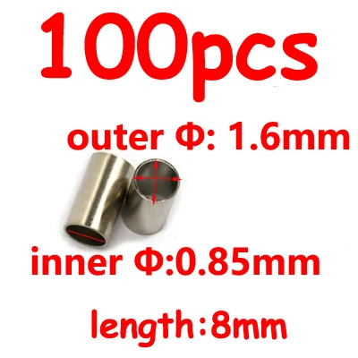 1.6x8mm 100pcs 100pcs Round Copper Fishing line Crimp Sleeve Black Nickle Copper Tube 1.0-3.0mm Line Tube Carp& Sea Fishing Accessories - Цвет: 1.6x8mm 100pcs