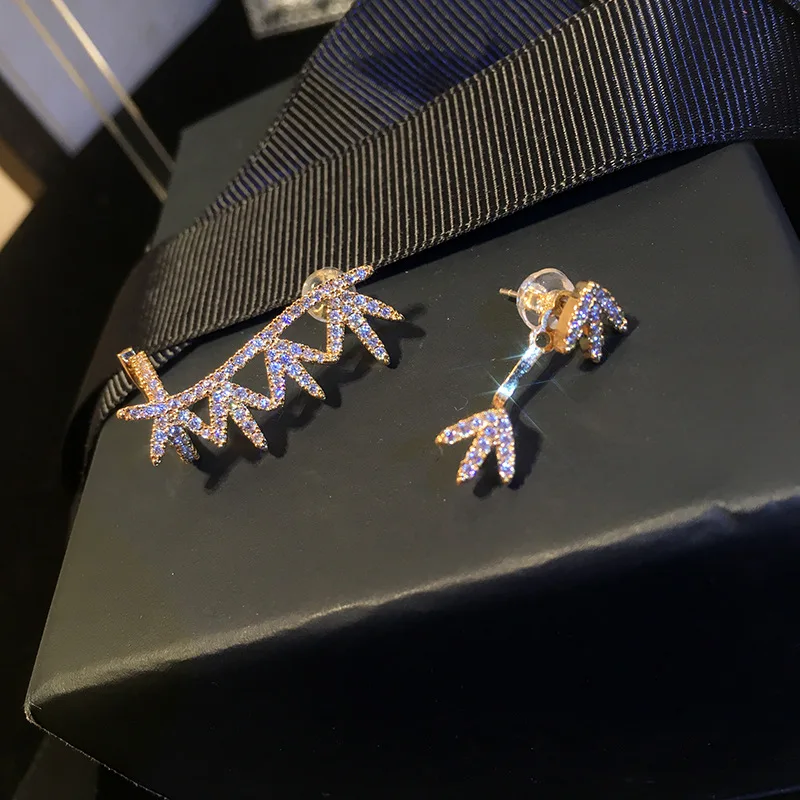 

Queen Lotus High Quality New Leaf Earrings For Women Drop Earrings AAA Zircon Fashion Jewelry pendientes korean earrings