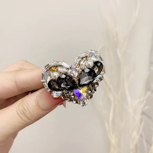 Fashion Rhinestone Heart Elastic Hair Bands Bows Women Girls Luxury Jewelry Head Rope Hair Tie Korean Exquisite Hair Accessories Gray