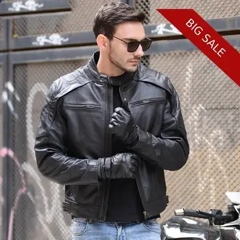 

2020 Black Men American Style Motorcycle Leather Jacket Plus Size XXXXL Genuine Thick Cowhide Winter Biker's Leather Coat