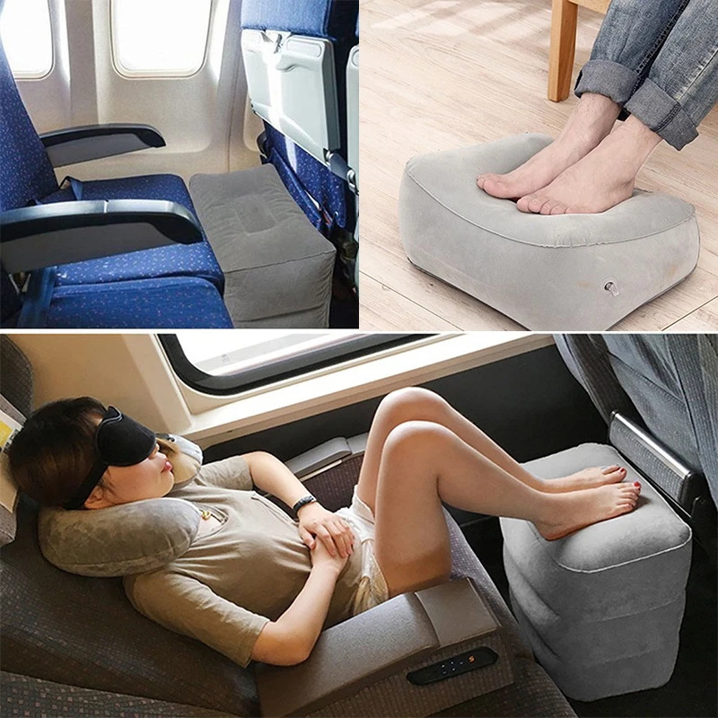 

Airplane Train Car Foot Rest Cushion Like Storage Bag & Dust Cover Inflatable Pillow 3 Layers Inflatable Travel Foot Rest Pillow