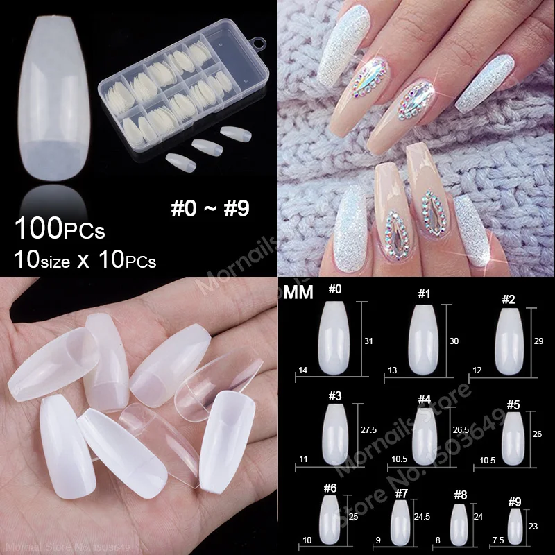 A3-Natural-100PCs 500 шт./пакет или 100 шт./кор. гроб балетки накладные ногти длинные стилет накладные ногти советы полное покрытие Сделай Сам акриловые накладные ногти 10 различных размеров - Цвет: A3-Natural-100PCs