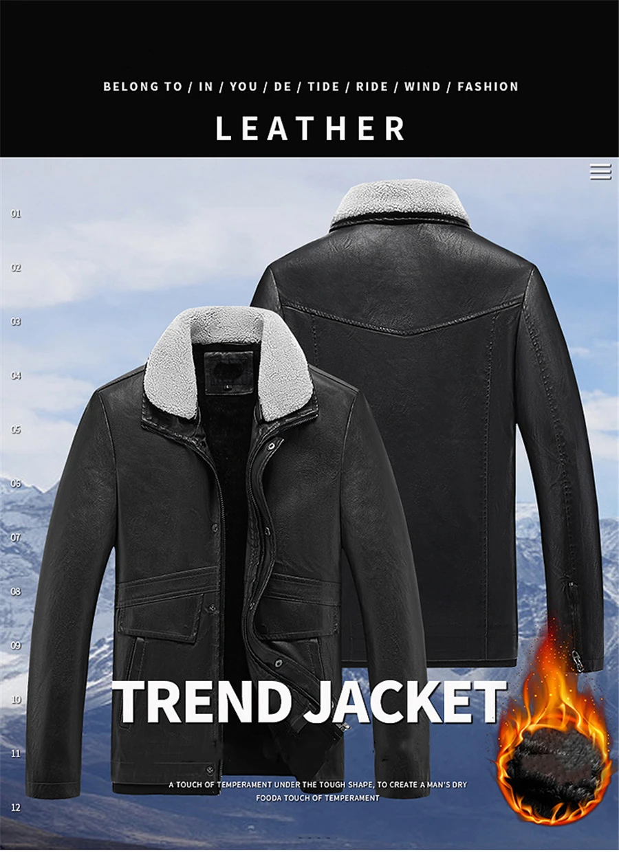 FGKKS 2021 Winter Leather Coat Men High-quality Pu Leather Warm Fur Collar Leather Coat Men Casual Fashion Solid Color Coat leather biker jacket mens