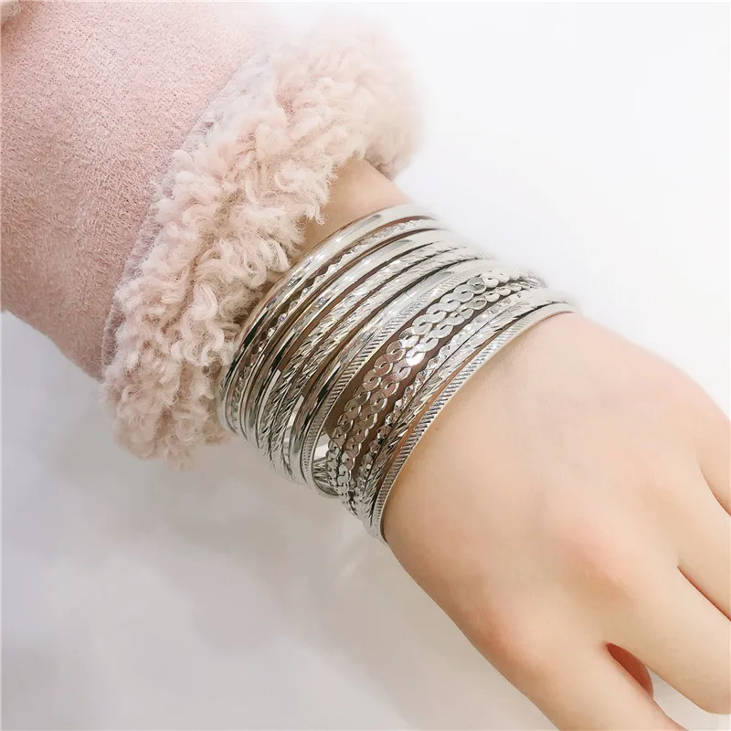 12pcs Punk Curb Cuban Chain Bracelets Set for Women