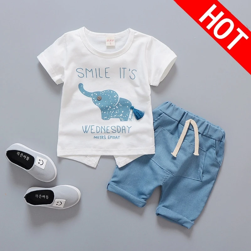 Summer Fashion Small Animal Print Little Baby Boys and Girls Clothing Sets Cotton T-Shit+Pants 2 Pcs Suit Kids Outfits | Детская одежда