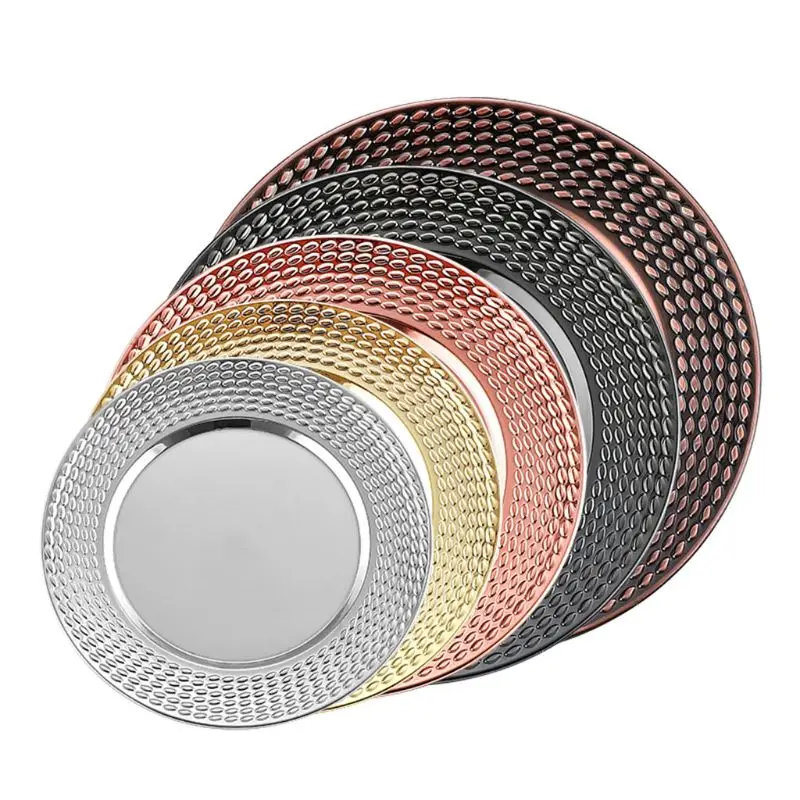 

2pcs Stainless Steel Round Dinner Plate Dish Salad Fruit Food Container Tray