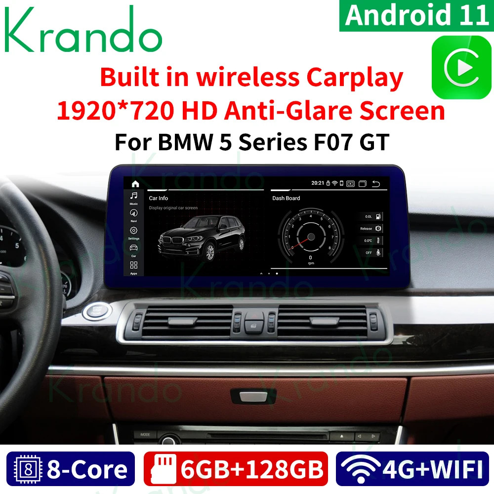 Krando Android 11.0 6G 128G 12.3 Car GPS Radio For BMW 5 Series GT F07 CIC NBT 2009-2016 Wireless Carplay Head Unit Multimedia | Автомобили