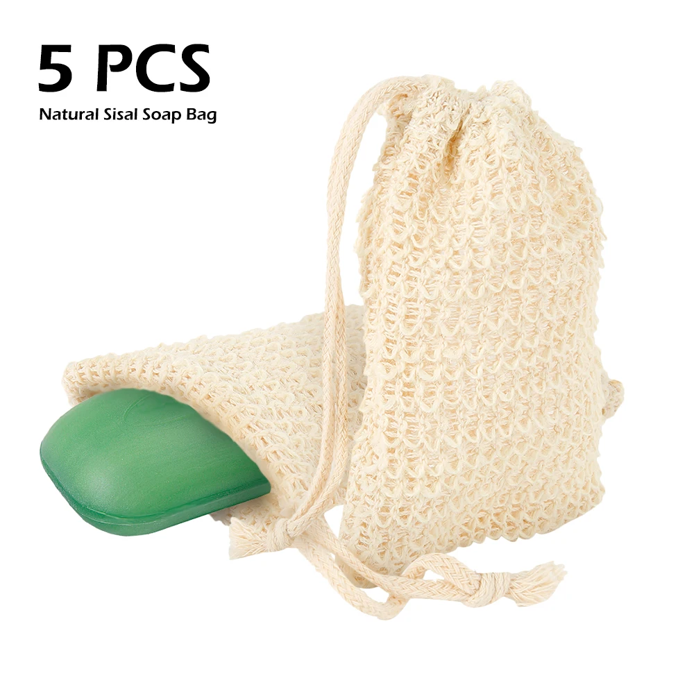 

5Pcs Natural Sisal Soap Bag Exfoliating Soap Saver Pouch Holder Bathing Supplies New Hot Selling Body Brush Scrub Gloves