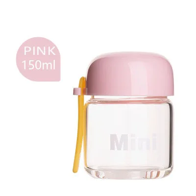 PINK 150 мл маленькие стеклянные портативные бутылки для воды милые мини Термостойкие чашки для воды для детей Студенческая бутылка для питья с ручными веревочными чашками - Цвет: PINK