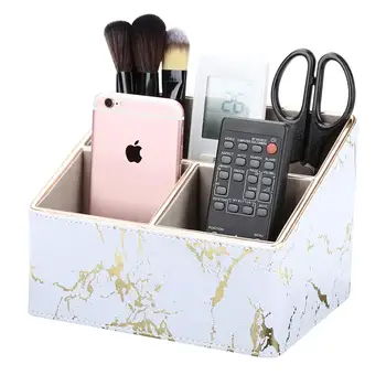 

Leather Desk Organizer Box 3 Slots Remote Control Holder Storage Boxes Case Sundries Container Office Accessories Pencil Holder