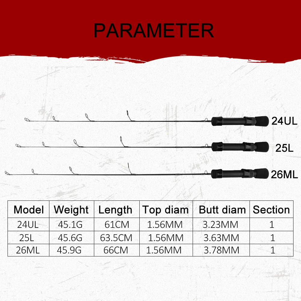 RoseWood 24UL/25L/26 мл невероятно легкие портативные удочки из высокоуглеродистого волокна для подледной рыбалки с 1 разделами, спиннинг с ручкой EVA