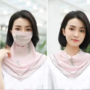 

2PCS Summer Outdoor Riding Masks Anti-dust Earmuffs Fashion Print Chiffon 2 Layers Shade Neck Scarf Beach Sunscreen Face-Gini