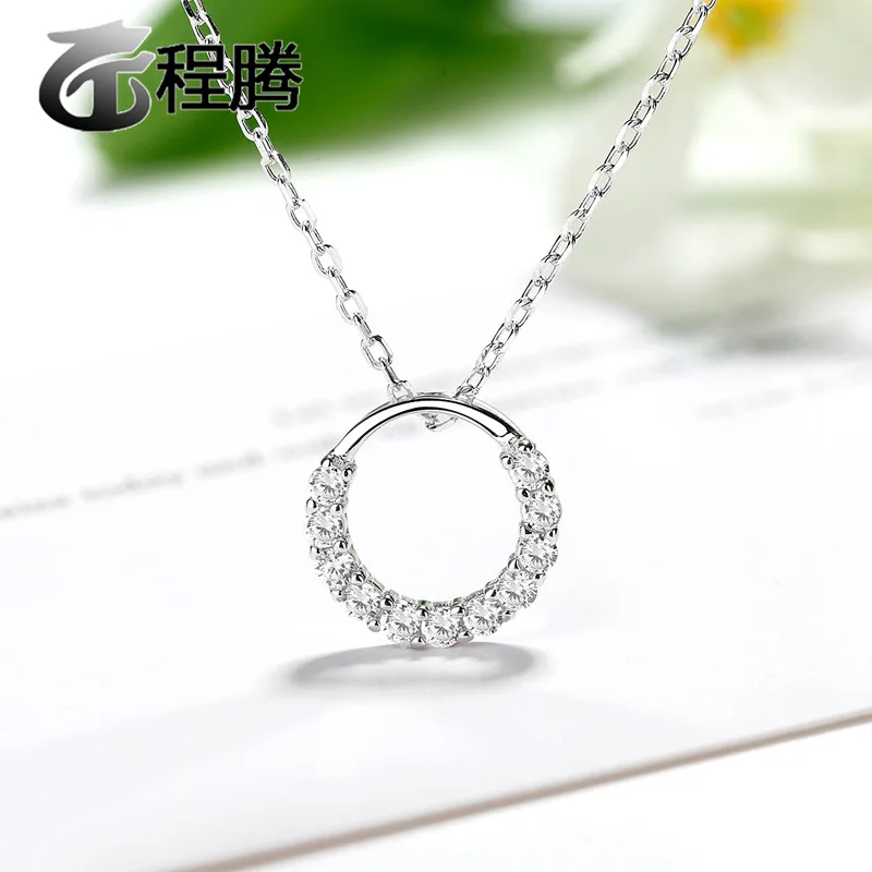 

S925 Silver New Style Circle Circle Diamond Set Necklace Japanese And South Korean Style Sweet Circular Ring Choker Fashion Simp