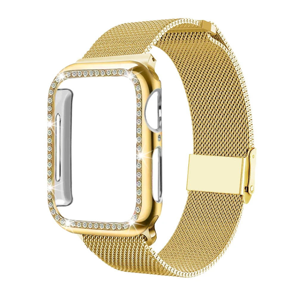 Миланская петля ремешок+ чехол магнитная пряжка для Apple watch 42 мм 38 мм 40 мм 44 мм браслет ремешок относится к iwatch серии 5 4 3 2 1 - Цвет ремешка: Golden
