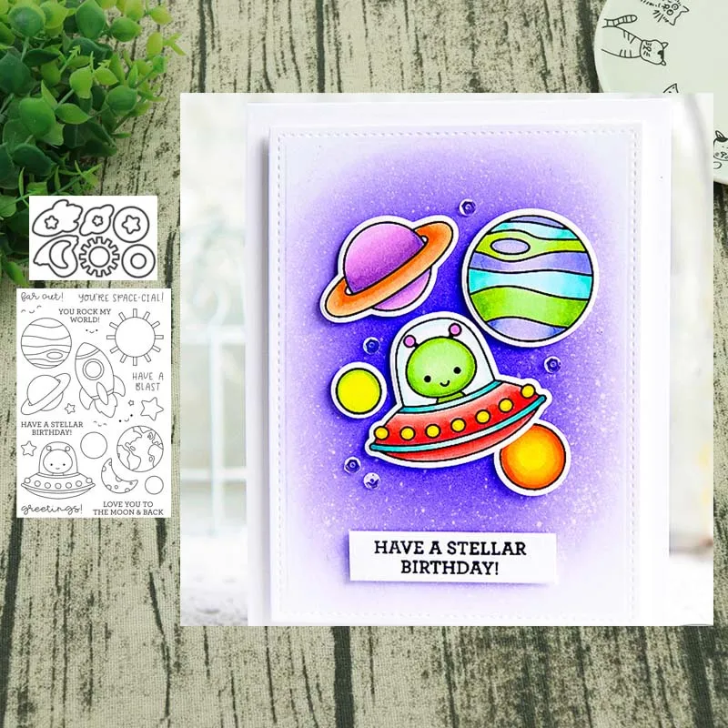 Rockets and aliens Metal Cutting Dies clear stamps Stencils for DIY Scrapbook Photo Album Paper Card Decorative | Дом и сад