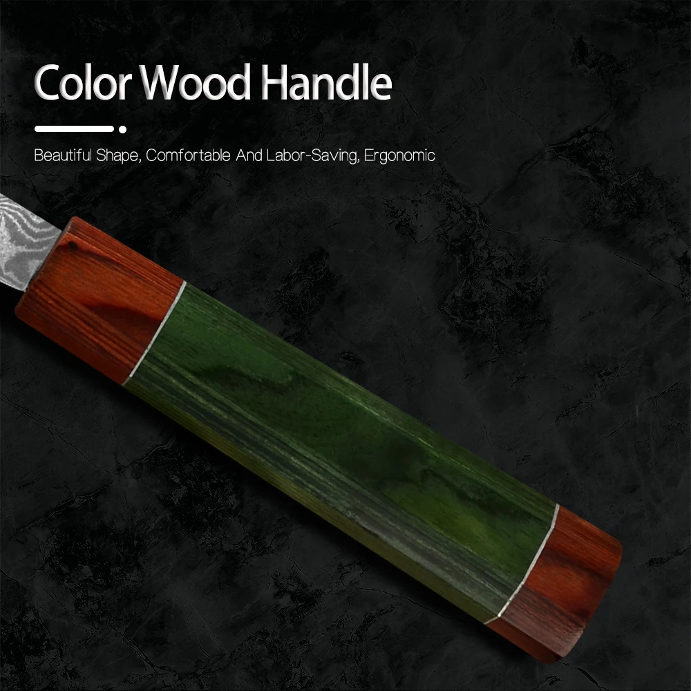 大马士革八角彩木柄方头8寸千羽纹厨师刀详情页_06