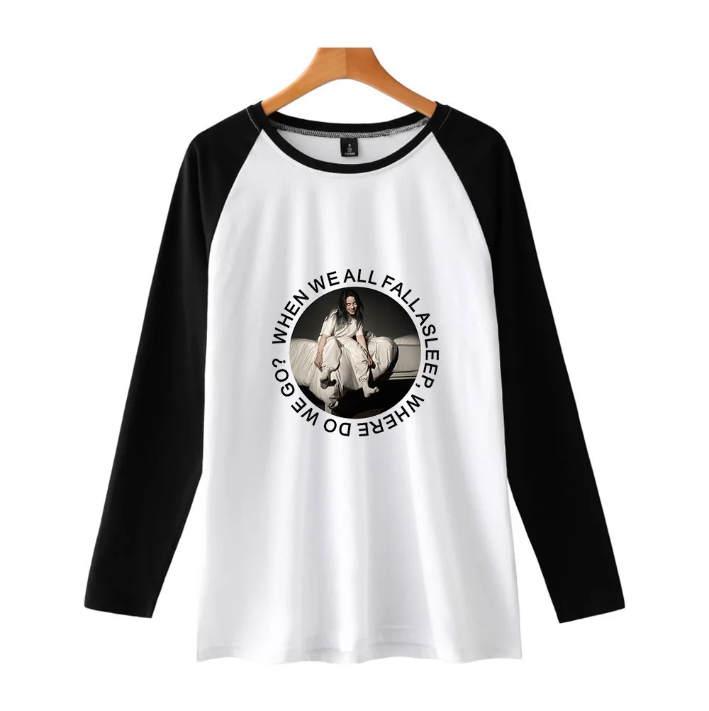 

2019 New Style Billie Eilish Loose And Plus-sized Spell Shoulder Long-sleeved T-shirt for Men And Women Spring And Autumn