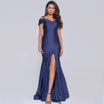 

Blue Evening Dress Elegant V Neck Mermaid Floor Length Spaghetti Straps Women Wedding Party Formal Gowns Evening Dresses