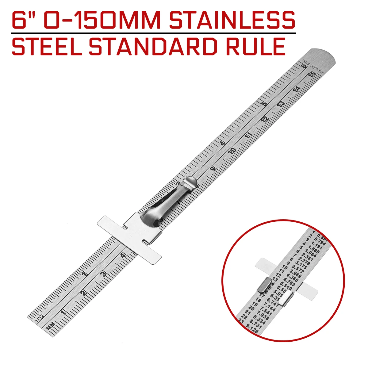 6" 0150mm Stainless Steel Standard Rule Depth Length Gauge Scale