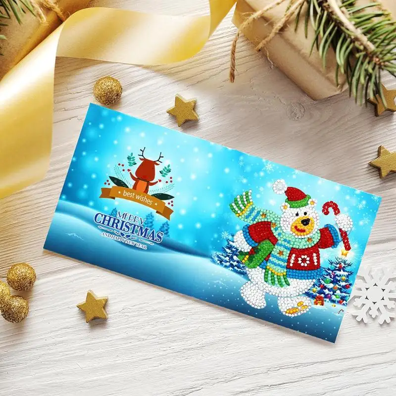8pcs 5D DIY Special Drills Diamond Painting Greeting Card Christmas Cards Postcards Birthday Xmas Gift for Girls Navidad