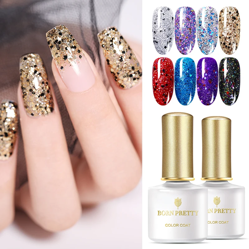 

BORN PRETTY Gold Silver Glittery Nail Gel Polish 6ml Shining Sequins Soak Off UV Gel Varnish Lacque Manciur DIY Design