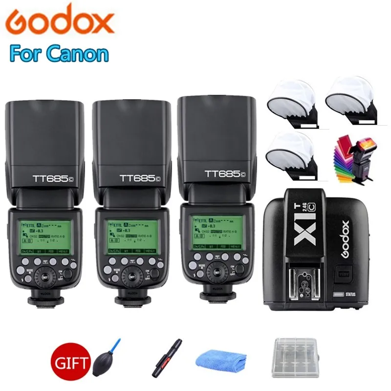 Черный 3X Godox TT685-C ttl HSS камера вспышка 2,4 ГГц Высокая скорость 1/8000s GN60+ X1T-C ttl беспроводной передатчик для камеры Canon Eos - Цвет: Черный