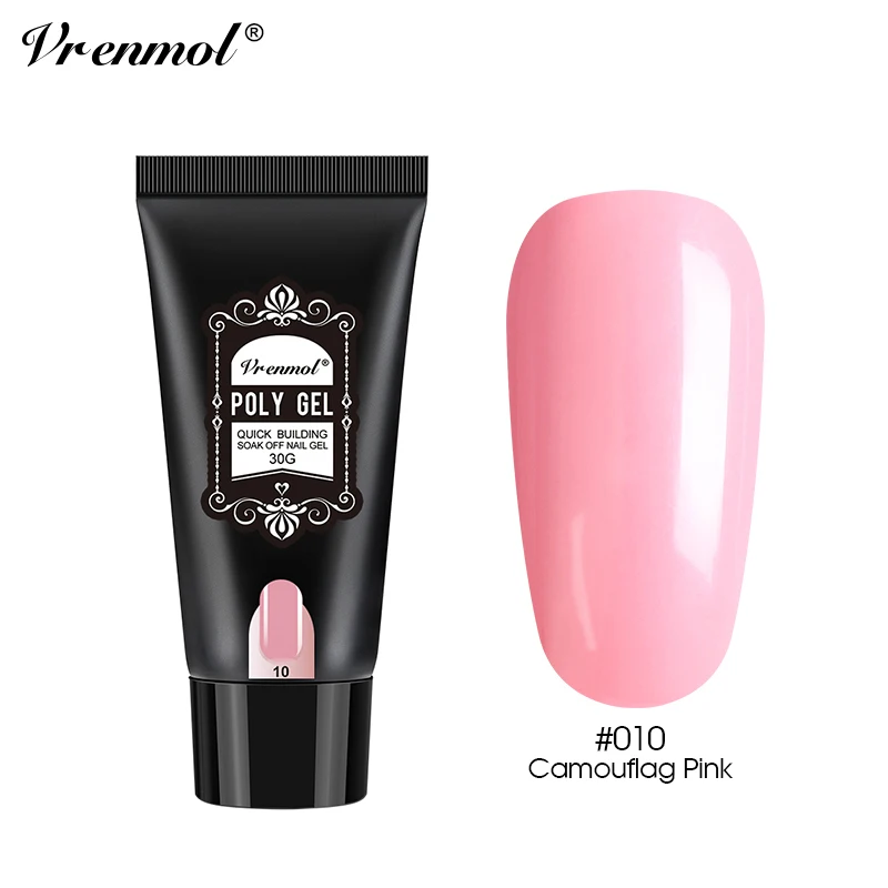 camouflay pink Vrenmol 30 г Кристальный полигель прозрачный розовый камуфляж цвета стекловолокно Жесткий Желе быстрое наращивание ногтей поли гель - Цвет: camouflay pink