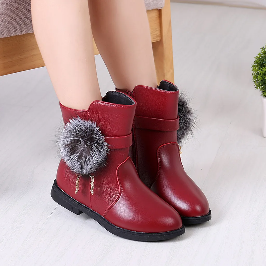 Корейская версия детская обувь принцессы для девочек Водонепроницаемые Ботинки martin из искусственной кожи теплые зимние детские зимние ботинки