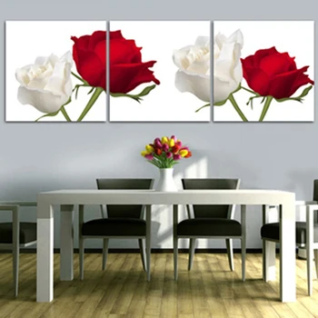 

3 Panel White And Red Rose Wall Art Poster Modern Home Decoration Living Room Canvas HD Print Painting Modular Pictures